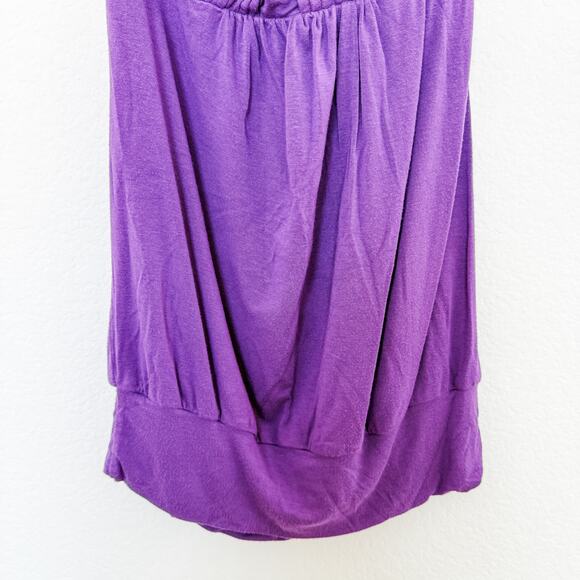 Y2K Bebe‎ Pleated Babydoll Halter Top Draped Bust Purple Size S Coquette Glam - Picture 3 of 6